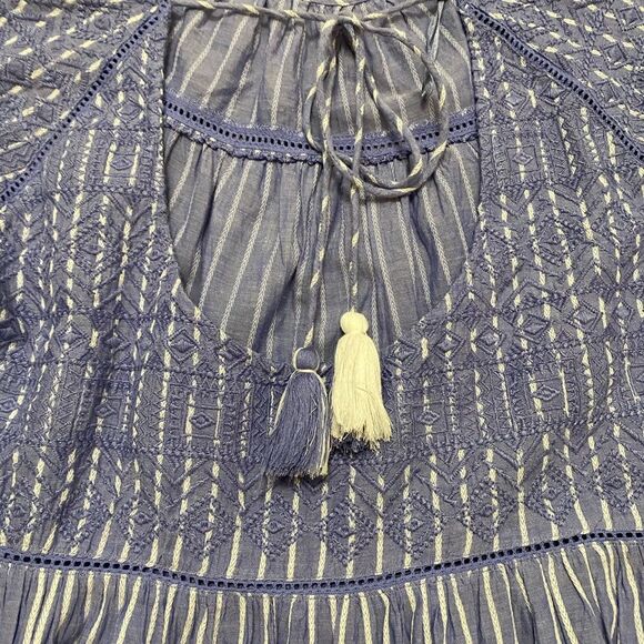 Free People Lola Embroidered Mini Blue Striped Tiered Dress - Picture 9 of 9